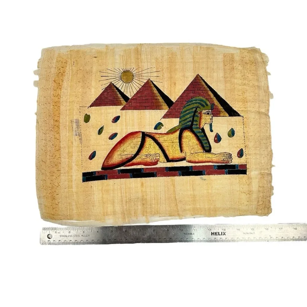 Vintage Egypt Egyptian Great Sphinx of Giza Papyrus Hand Painted Painting